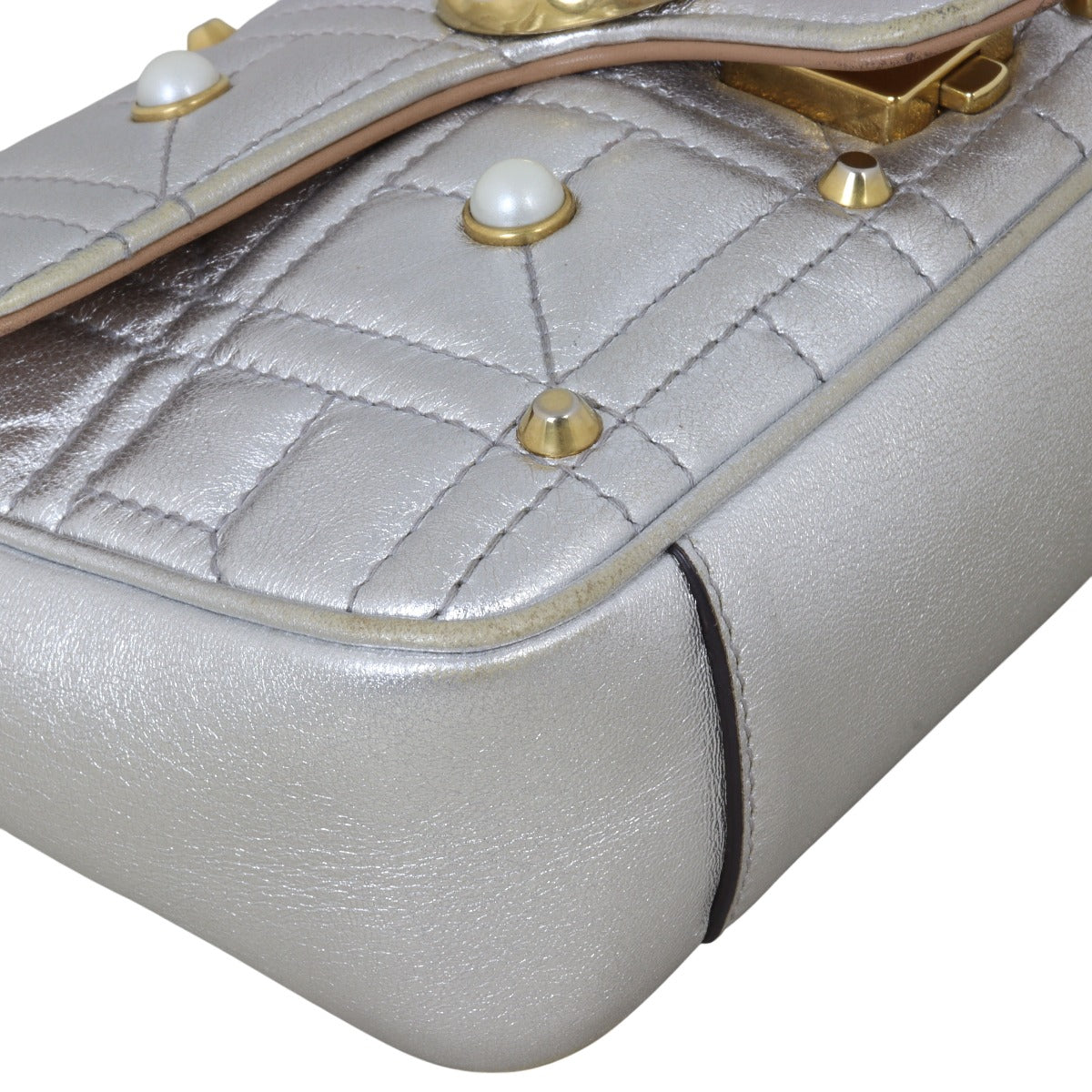 Gucci GG Marmont Matelasse Mini Shoulder Bag Pearl Studded