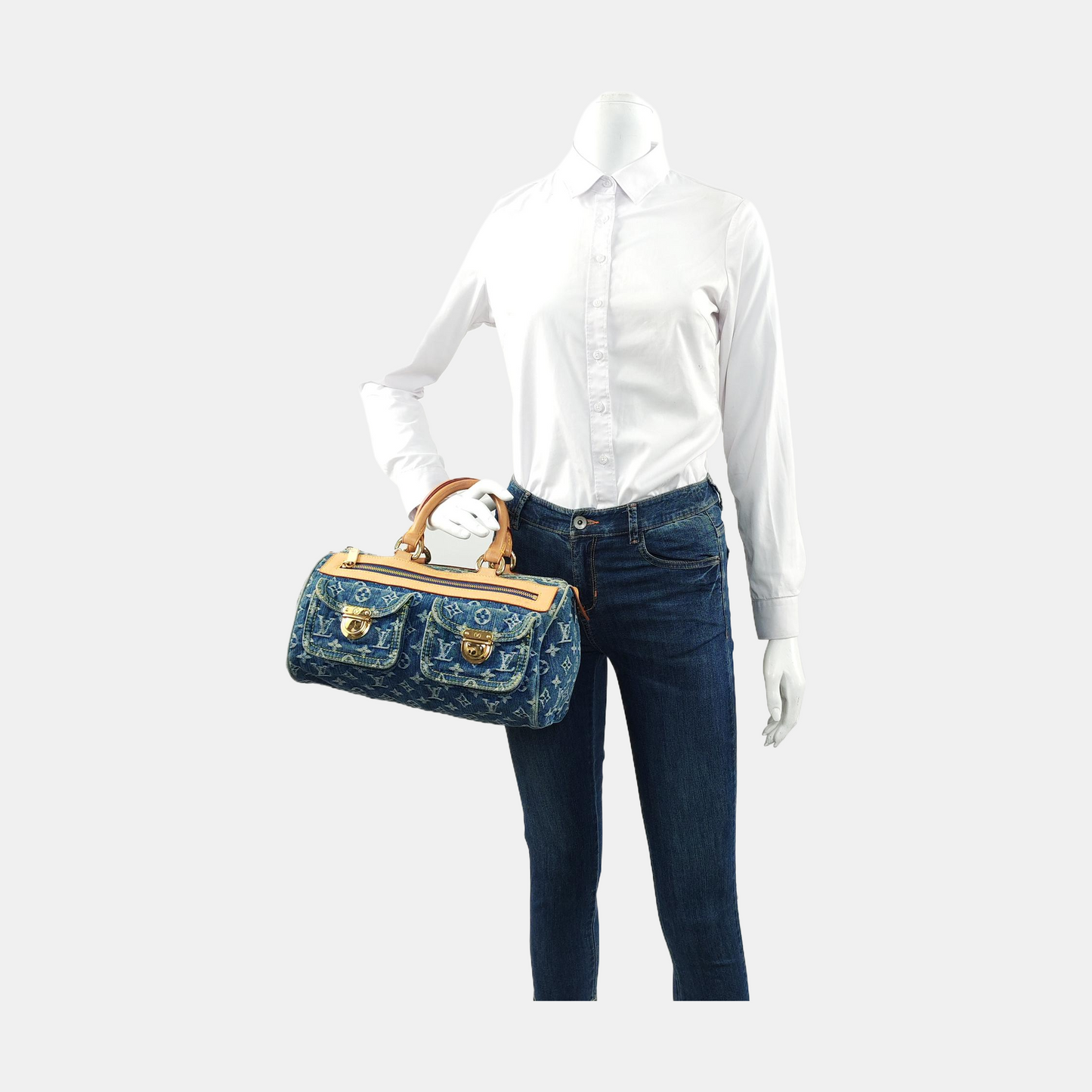 Louis Vuitton Neo Speedy Blue Denim Boston Bag