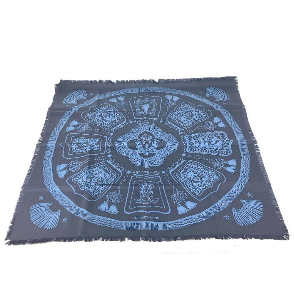 HERMES scarf silk Navy Kare Fringe 80