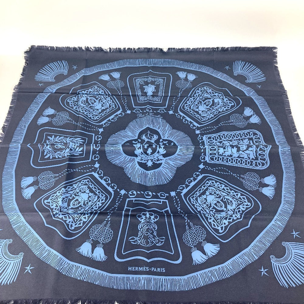 HERMES scarf silk Navy Kare Fringe 80 Women