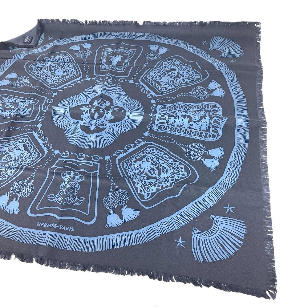 HERMES scarf silk Navy Kare Fringe 80