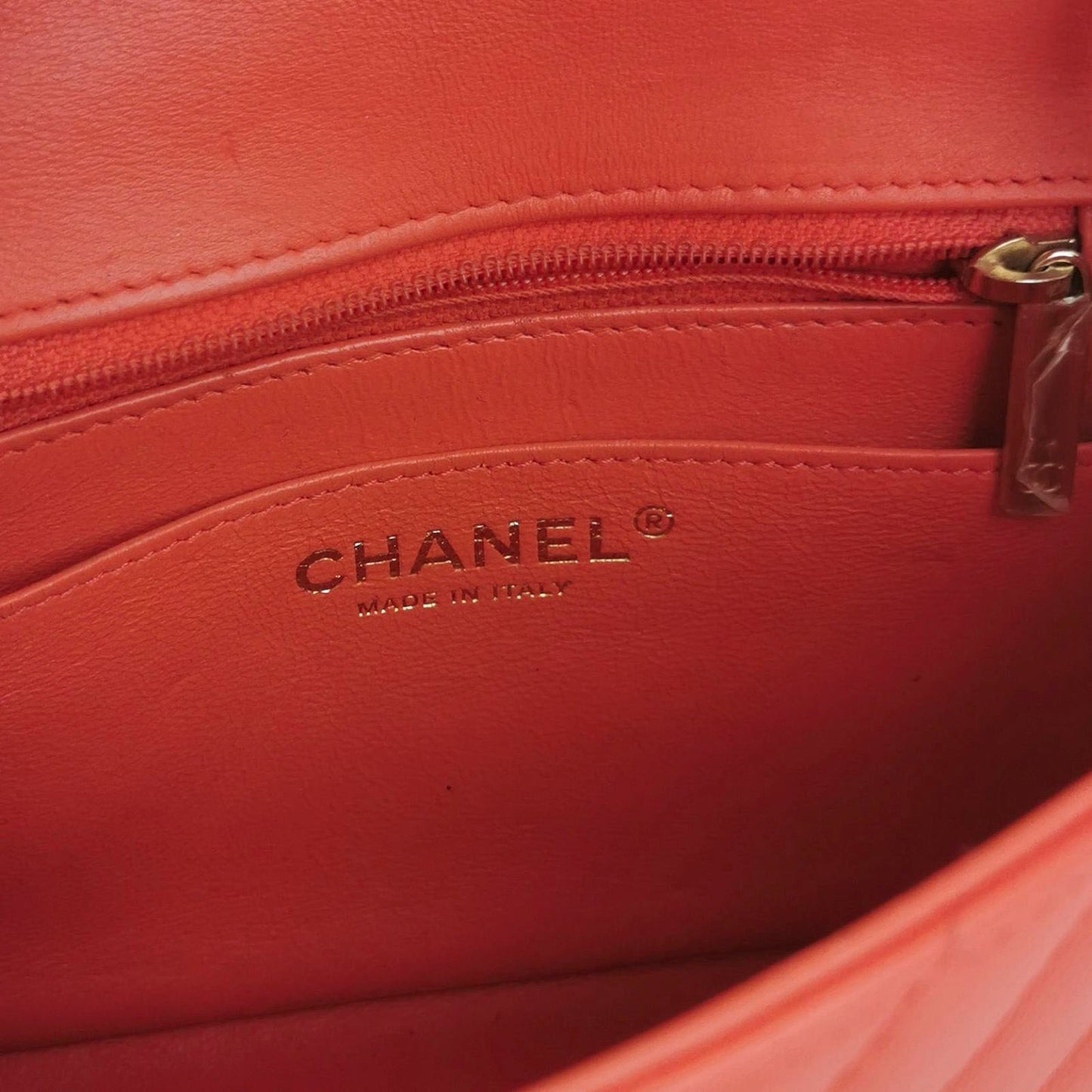 Chanel Classic Flap Square 2019 Coral Orange Chevron Lambskin Leather Bag