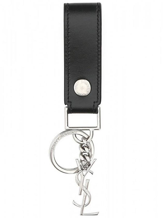 Luxury Saint Laurent Trending 2025 Monogram Leather Key Holder Black Silver