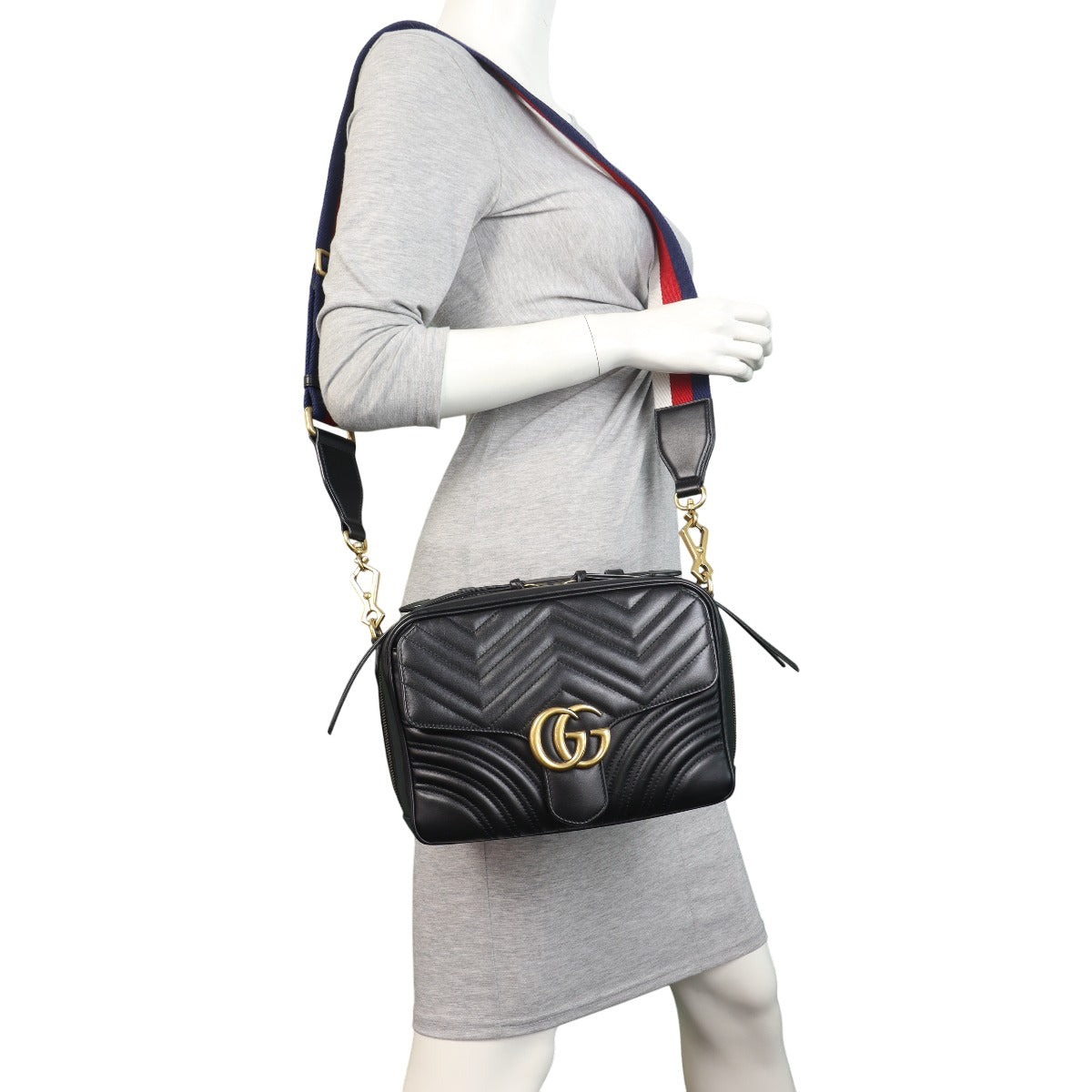 Gucci GG Marmont Zip Around Top Handle Camera Bag Small