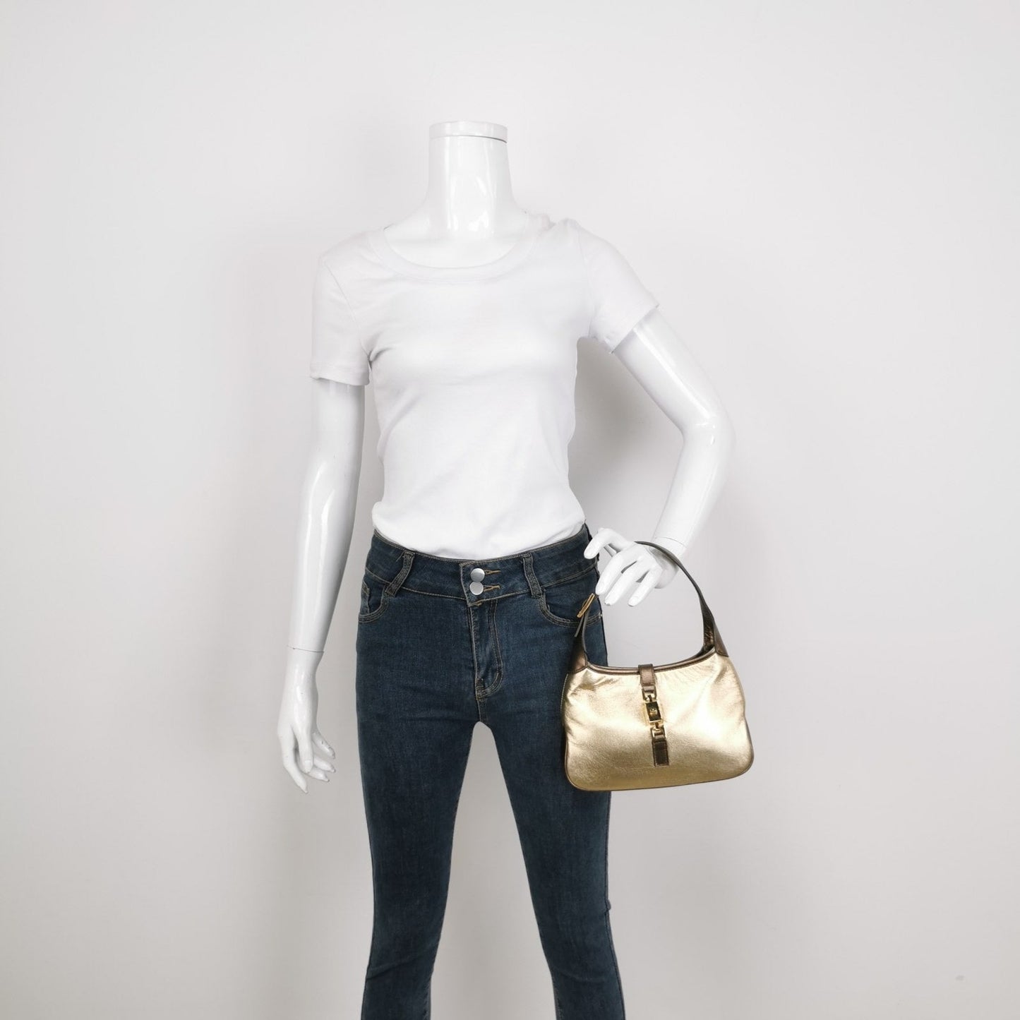 Gucci Jackie Vintage Mini Gold Lambskin Leather Brown Calfskin Leather