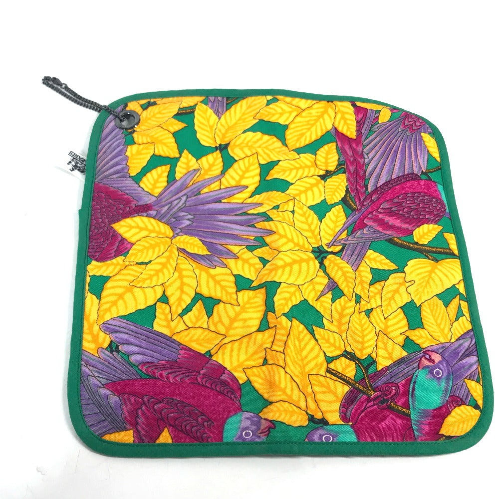 HERMES towel cotton green vintage Bird pattern Women