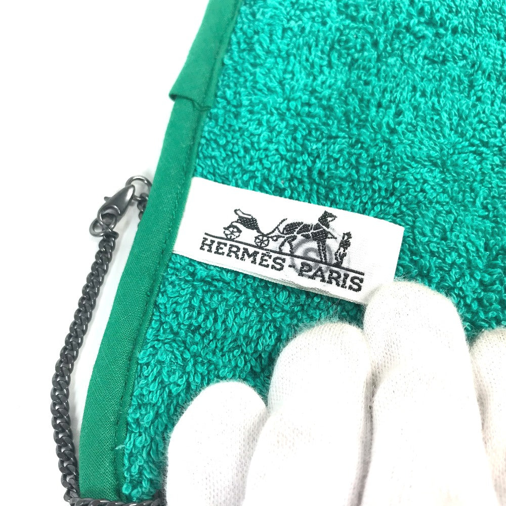 HERMES towel cotton green vintage Bird pattern Women