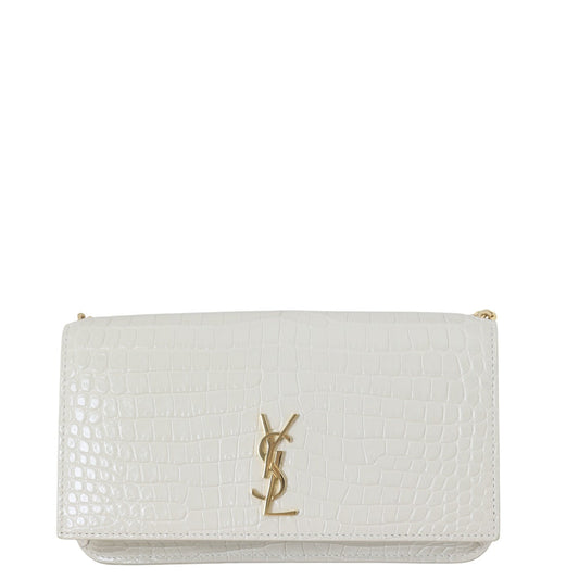 Saint Laurent Cassandre Phone Holder on Chain Croc Embossed