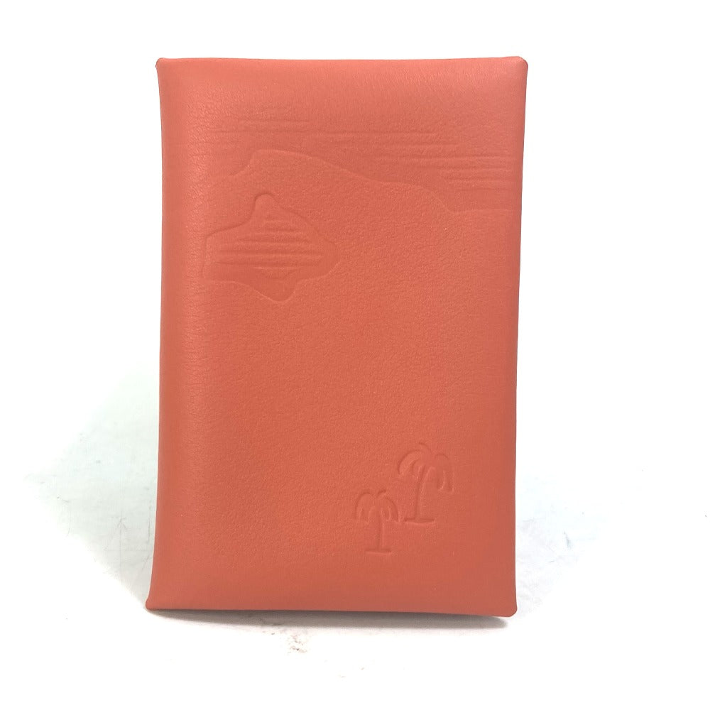 HERMES Card Case Swift Orange Business Card Holder Pass Case kalvi palm tree design unisex(Unisex)
