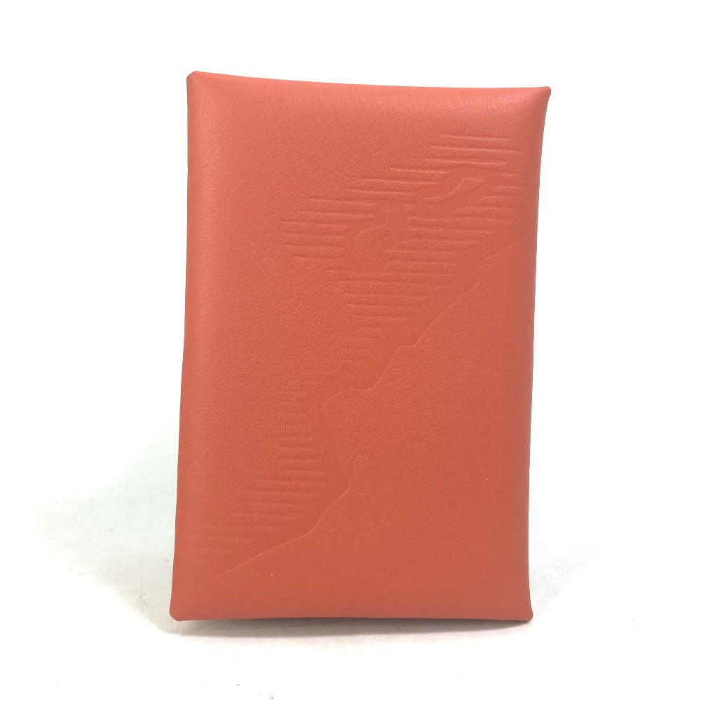 HERMES Card Case Swift Orange Business Card Holder Pass Case kalvi palm tree design unisex(Unisex)