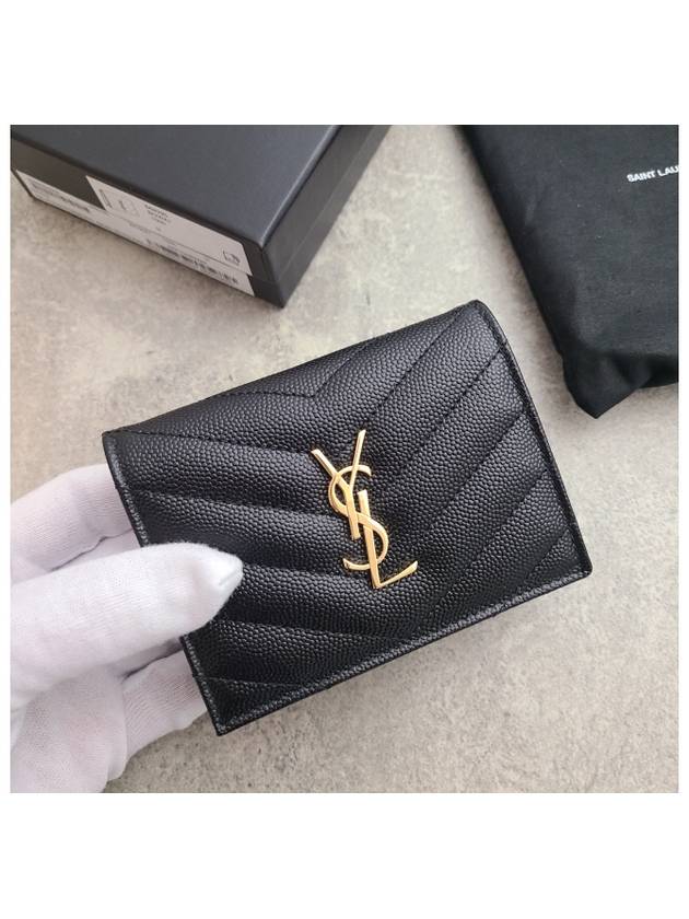 Luxury Saint Laurent Trending 2025 Monogram Caviar Leather Flap Card Wallet Black