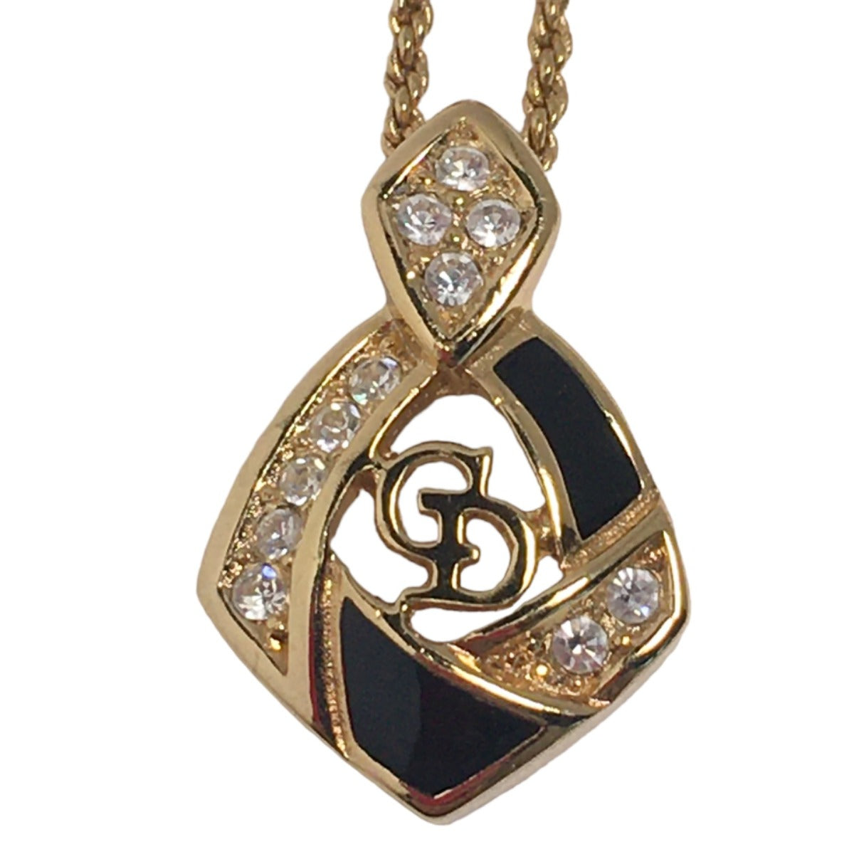 Dior Necklace Gold Plated Gold / Black Necklace Gold Plated CD logo Rhinestone Women