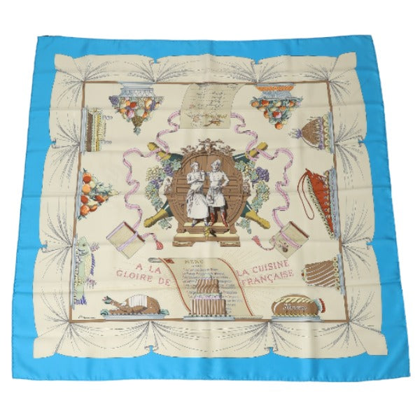 HERMES scarf silk blue scarf With Box 100% silk unisex(Unisex)