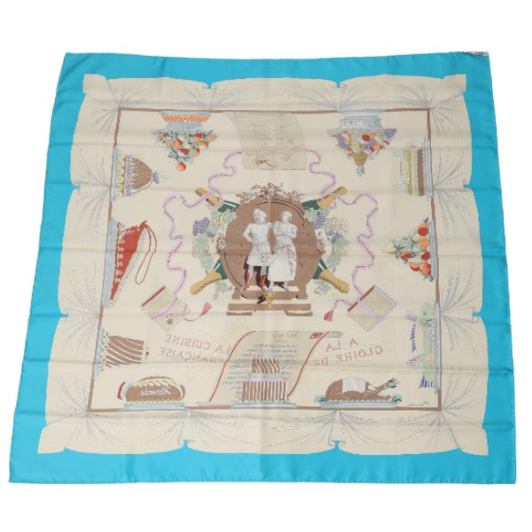 HERMES scarf silk blue scarf With Box 100% silk unisex(Unisex)