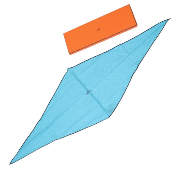 HERMES scarf Silk, Cashmere blue scarf Cashmere x silk Rhombus unisex(Unisex)