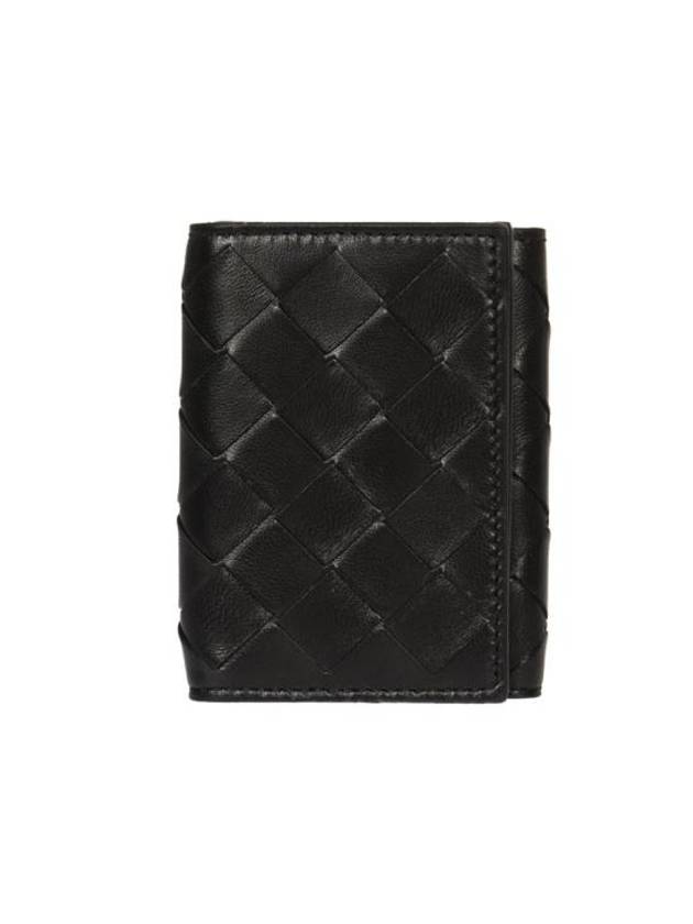 Luxury Bottega Veneta Intrecciato Continental Leather Half Wallet Black