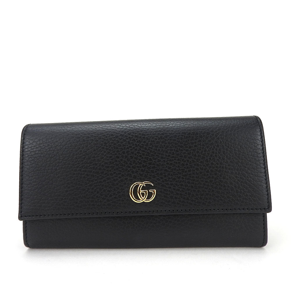 GUCCI Long Wallet Purse 456116 leather black GG Marmont