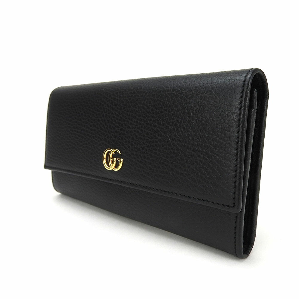 GUCCI Long Wallet Purse 456116 leather black GG Marmont
