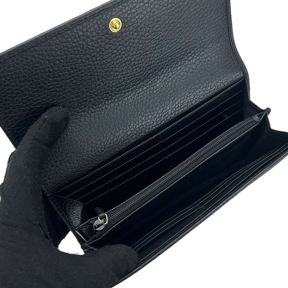 GUCCI Long Wallet Purse 456116 leather black GG Marmont