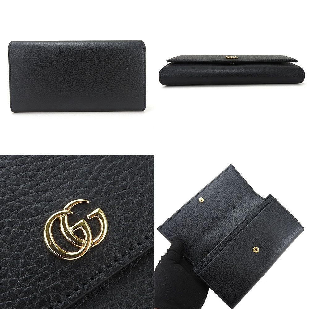 GUCCI Long Wallet Purse 456116 leather black GG Marmont