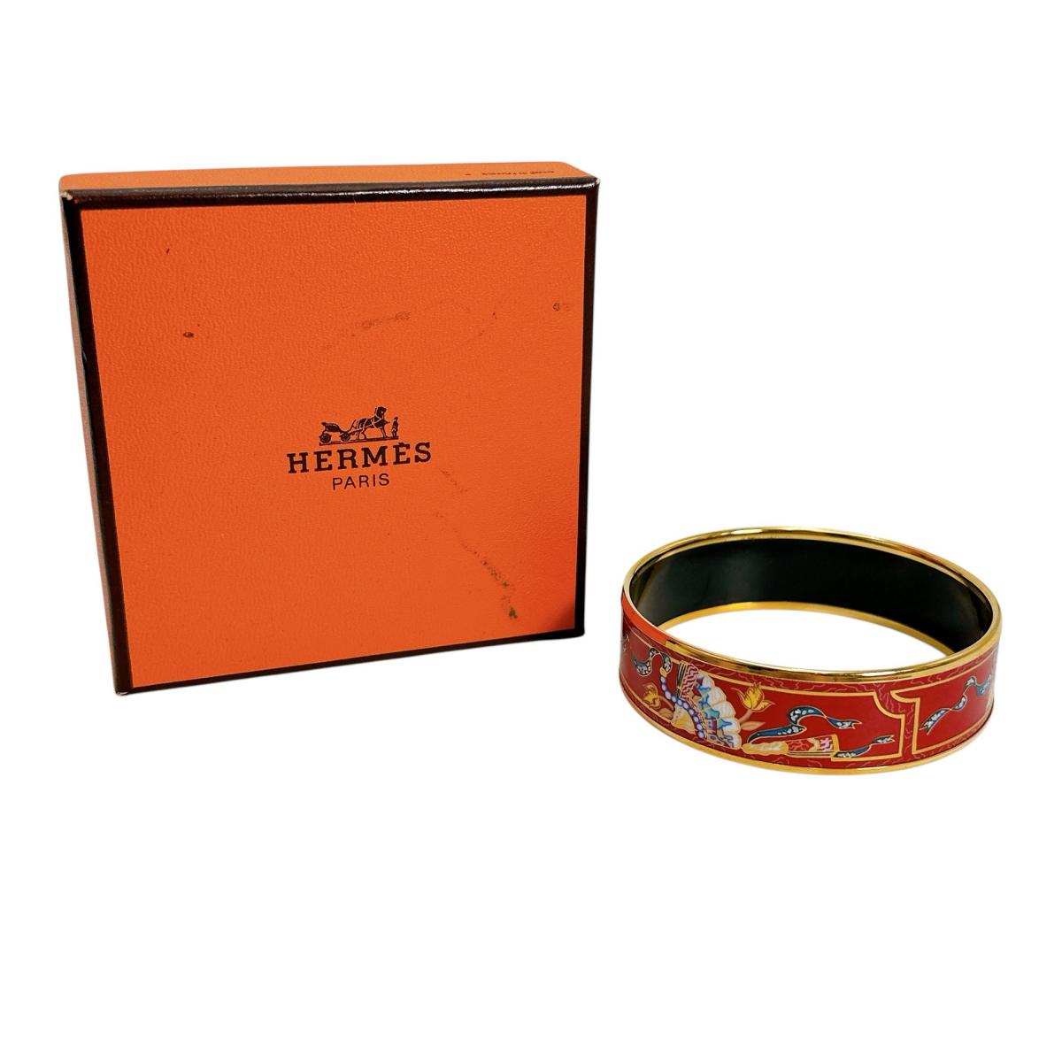 HERMES Bangle Gold Plated, Enamel multicolor bracelet Emilel GM Women