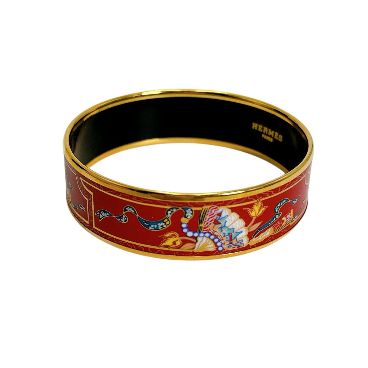 HERMES Bangle Gold Plated, Enamel multicolor bracelet Emilel GM Women
