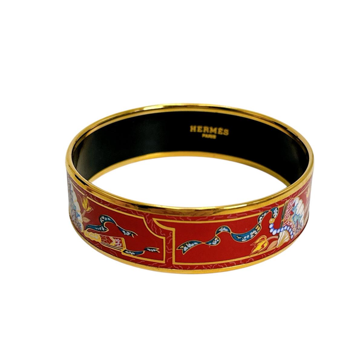 HERMES Bangle Gold Plated, Enamel multicolor bracelet Emilel GM Women