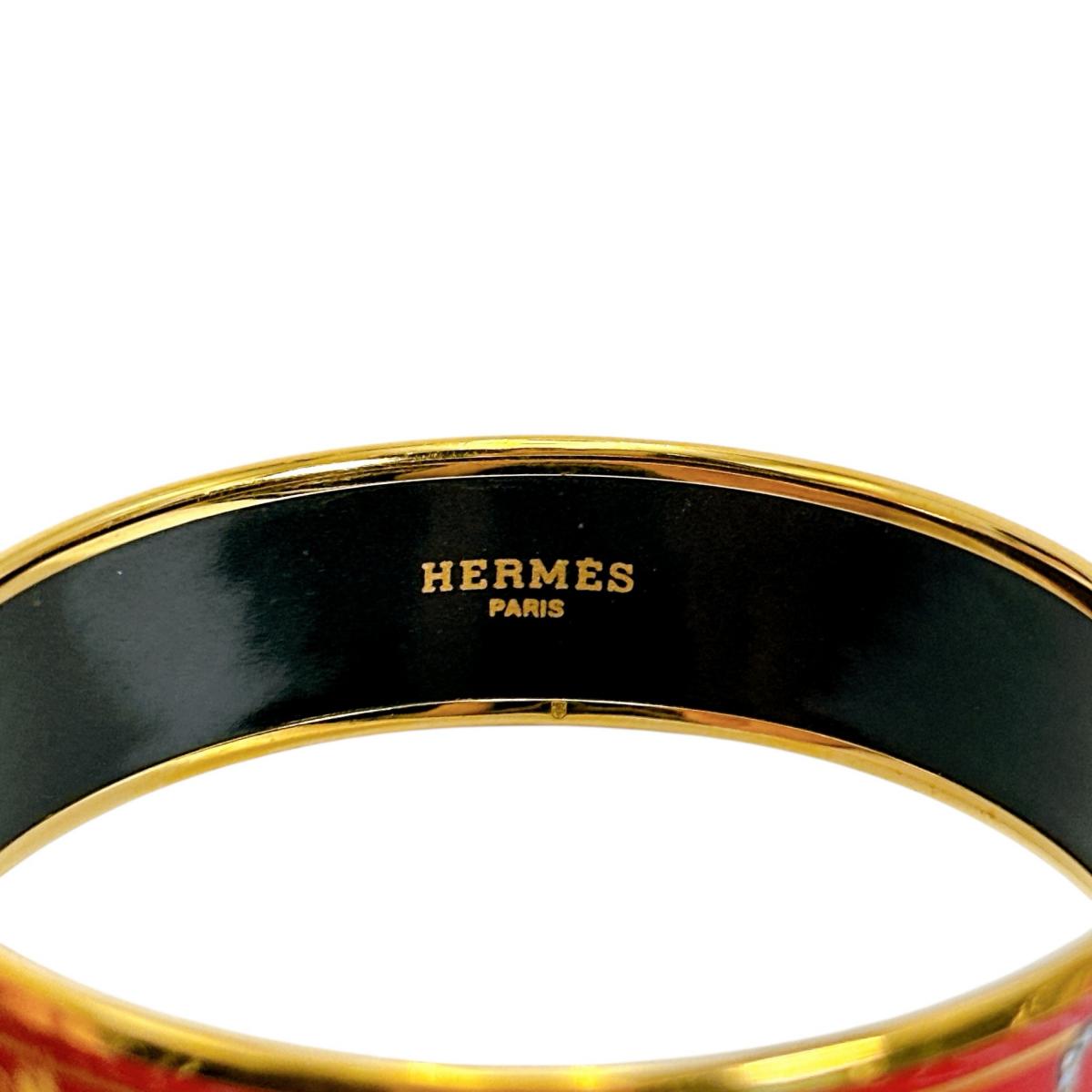 HERMES Bangle Gold Plated, Enamel multicolor bracelet Emilel GM Women