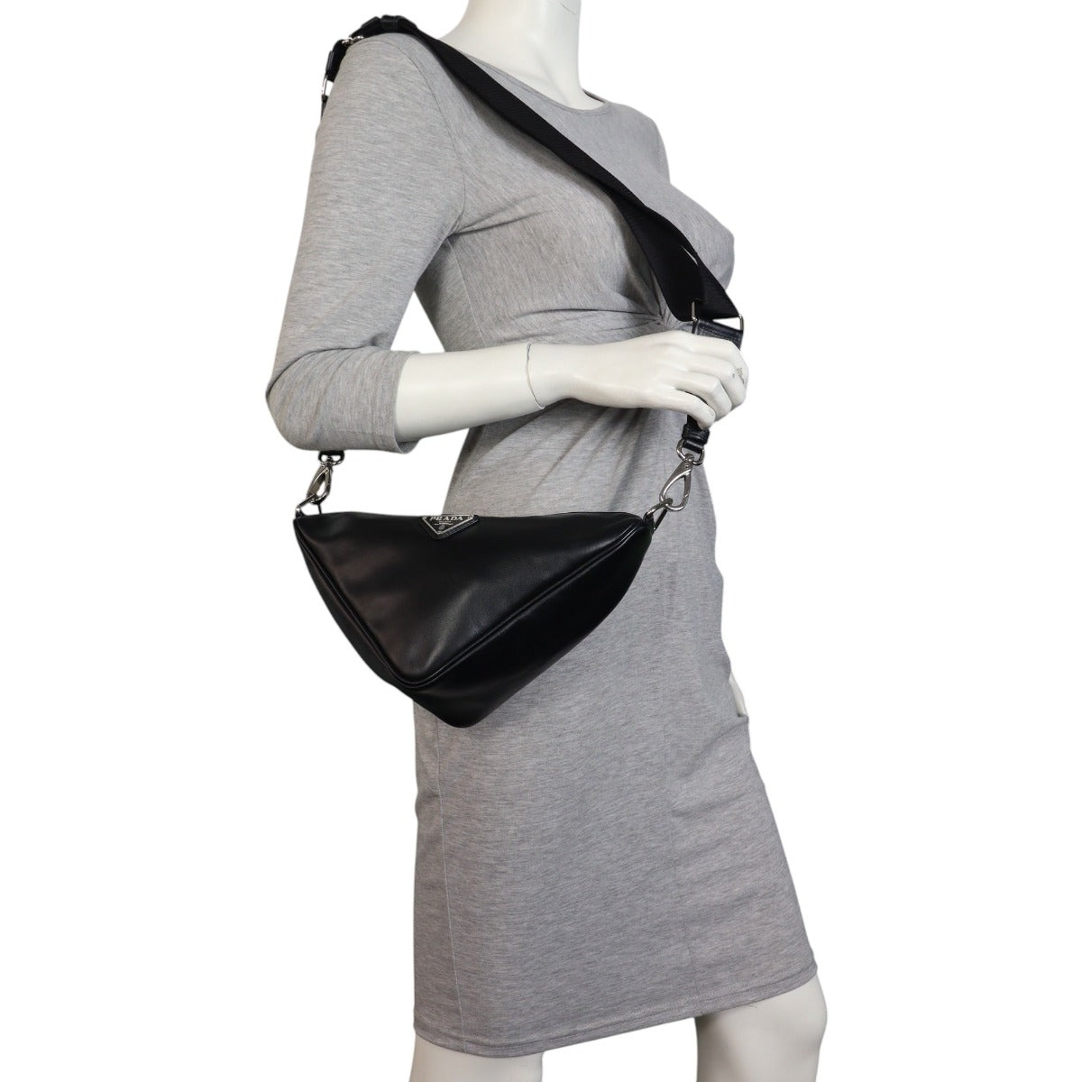 Prada Logo Triangle Leather Shoulder Bag