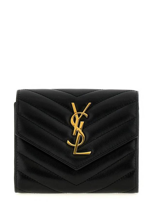 Luxury Saint Laurent Trending 2025 Cassandre Matelasse Compact Quilted Lambskin Half Wallet Black