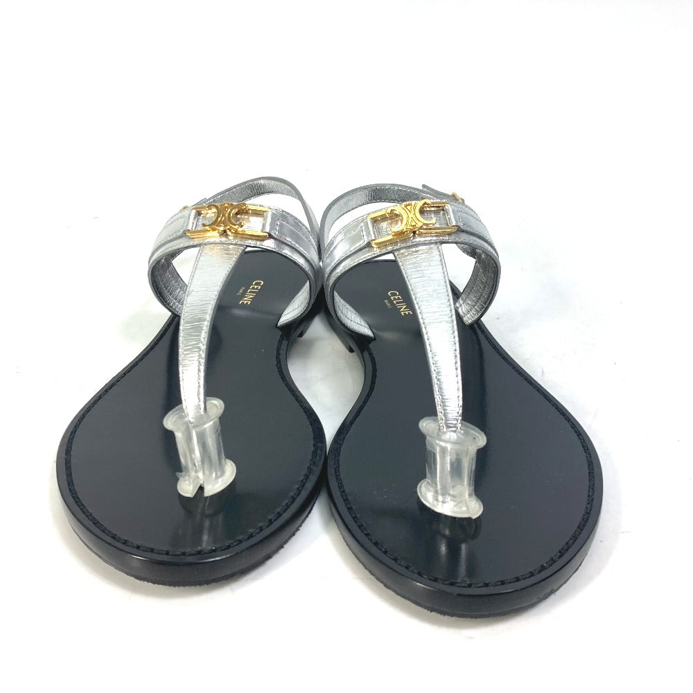 CELINE Sandals leather Silver triomphe tongs Women 36