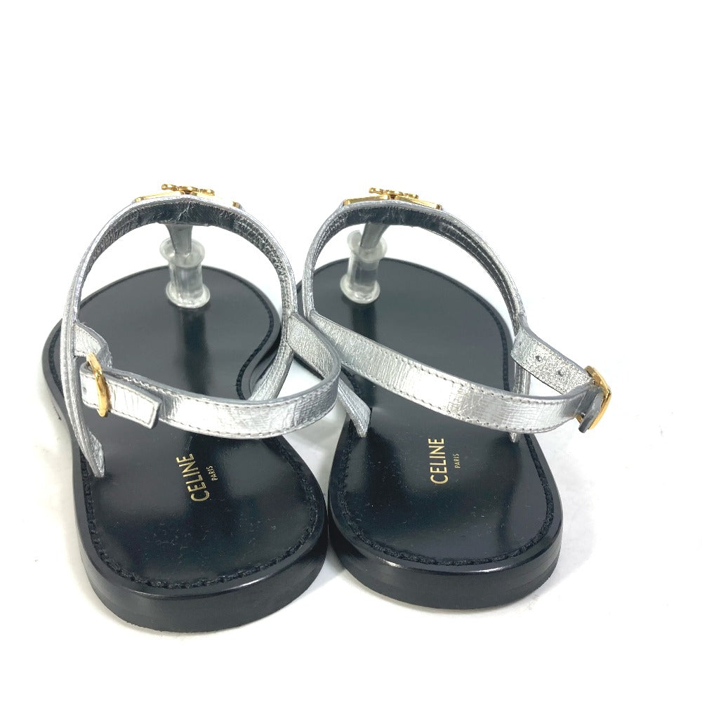 CELINE Sandals leather Silver triomphe tongs Women 36