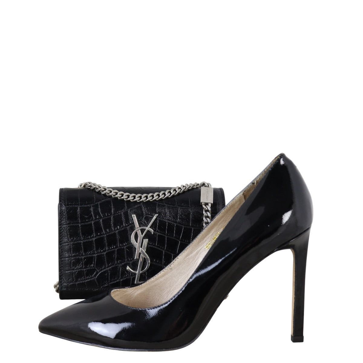 Saint Laurent Kate Tassel Chain Bag Small Croc-Embossed