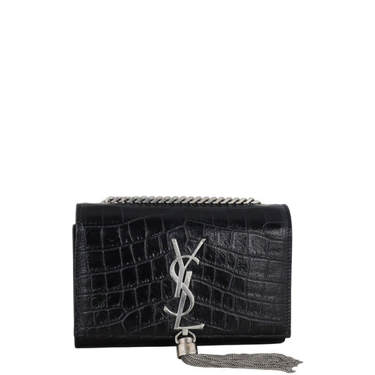 Saint Laurent Kate Tassel Chain Bag Small Croc-Embossed