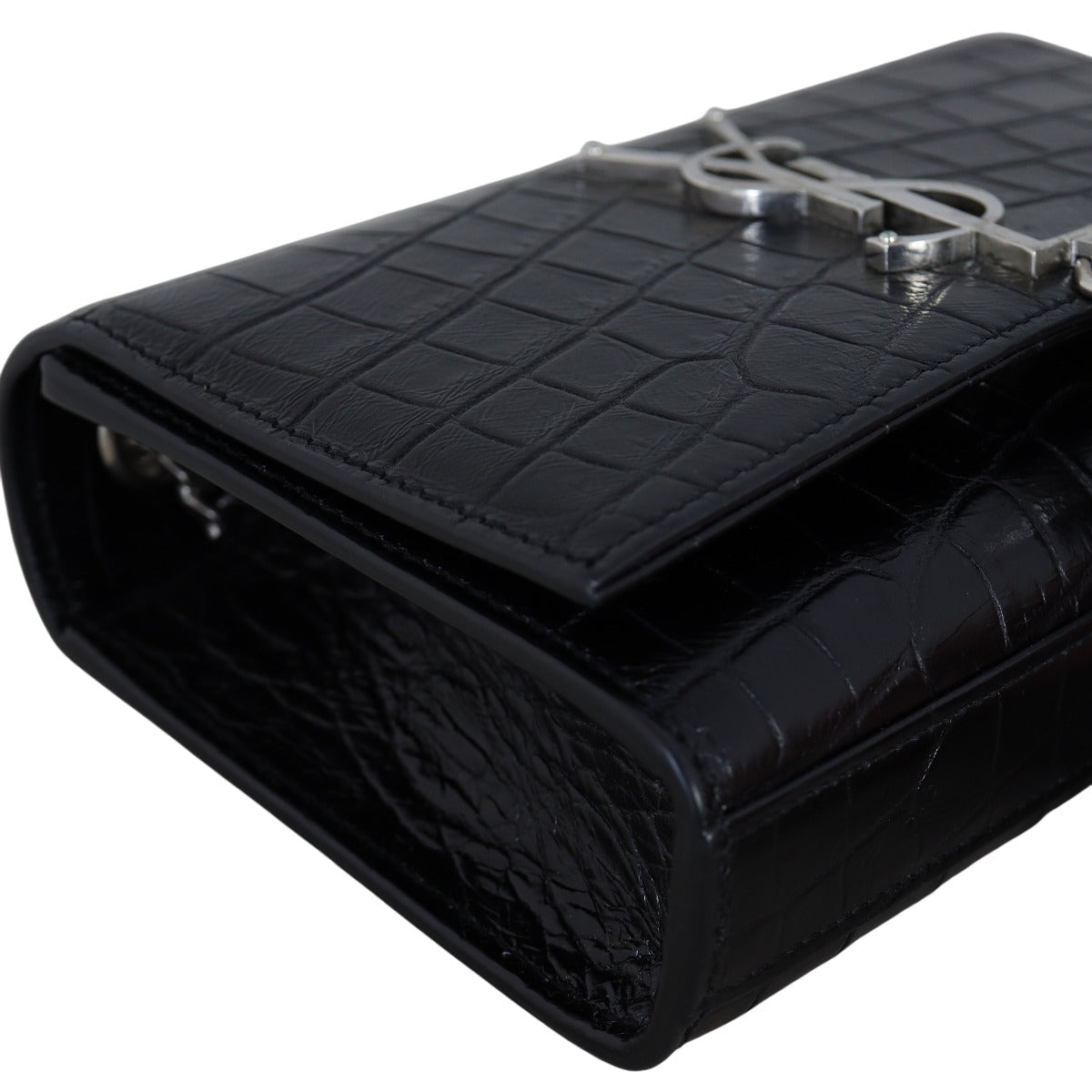 Saint Laurent Kate Tassel Chain Bag Small Croc-Embossed