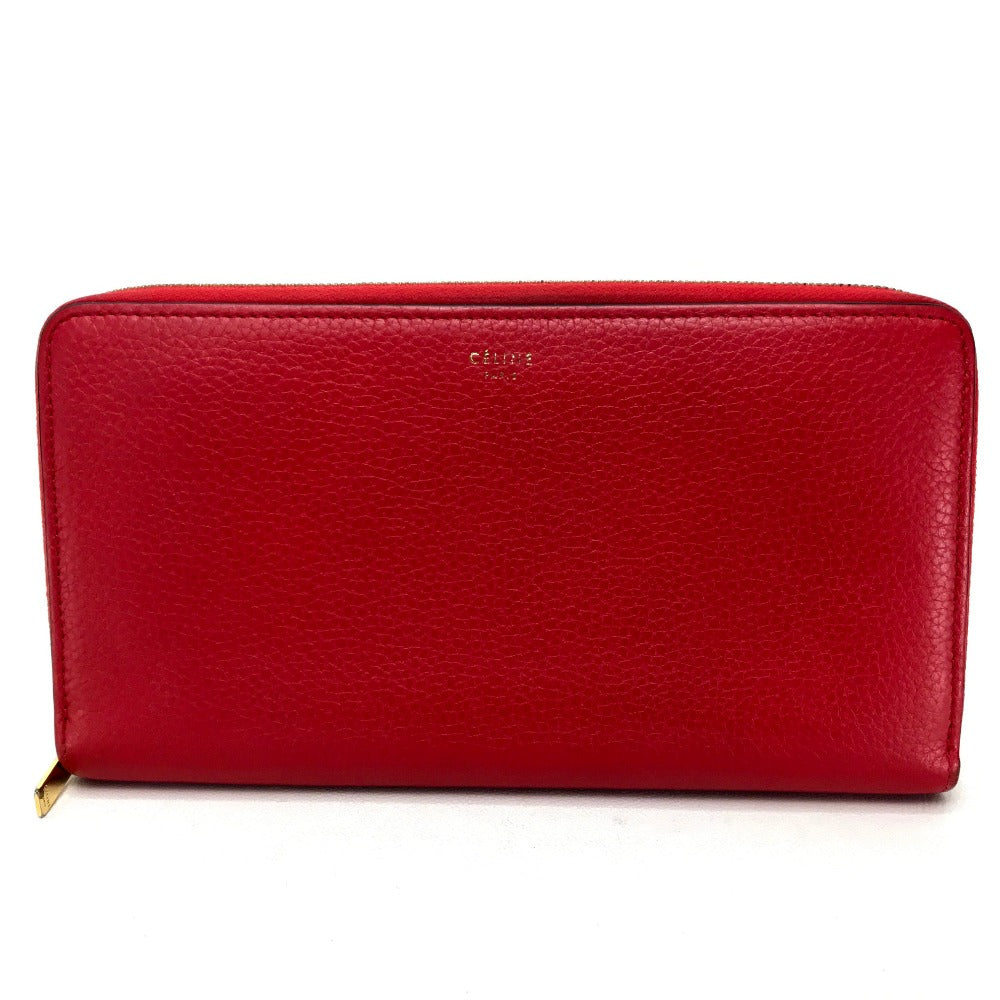 CELINE Long Wallet Purse leather Red Large zipped wallet Women