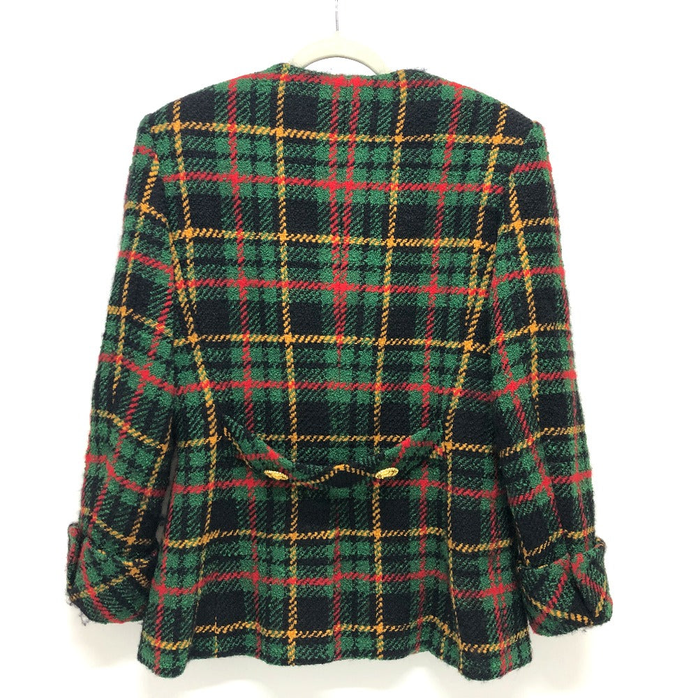 CELINE Jacket tweed Green/Yellow/Red/Black Vintage Check Macadam Button Jacket Outerwear Apparel Women 44