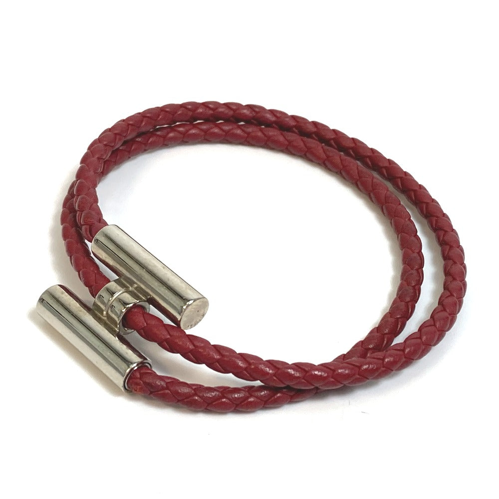 HERMES bracelet leather Red brown HMetal Braid Truni Tresse unisex(Unisex)