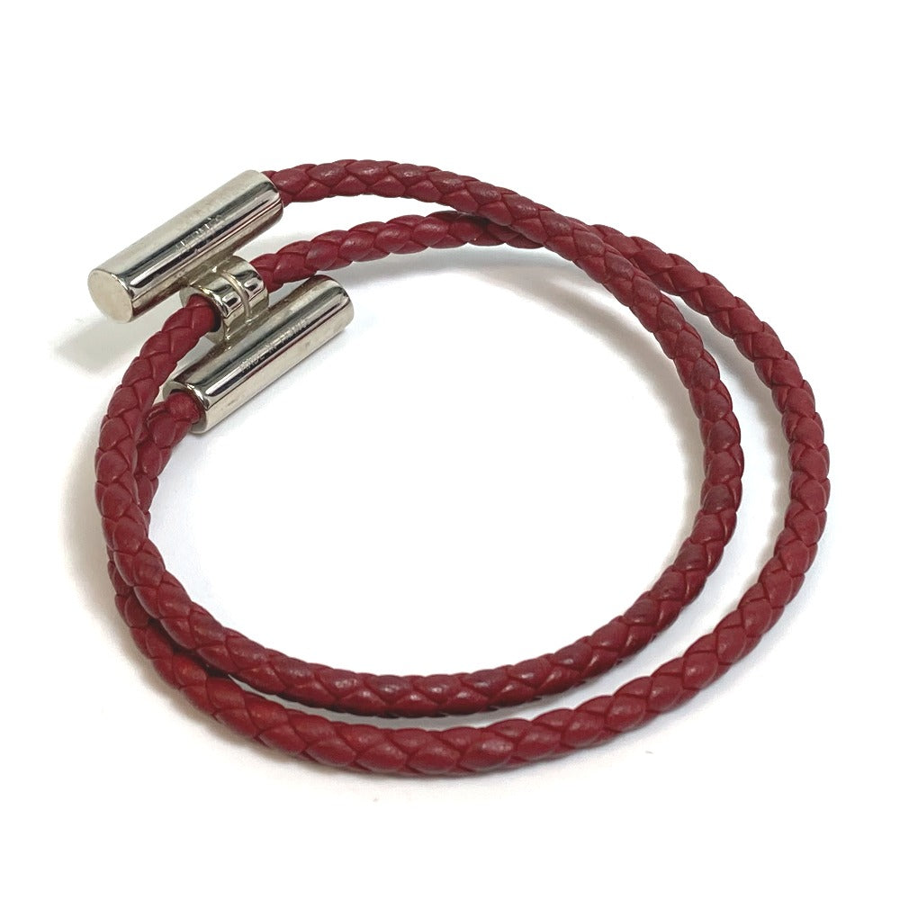 HERMES bracelet leather Red brown HMetal Braid Truni Tresse unisex(Unisex)
