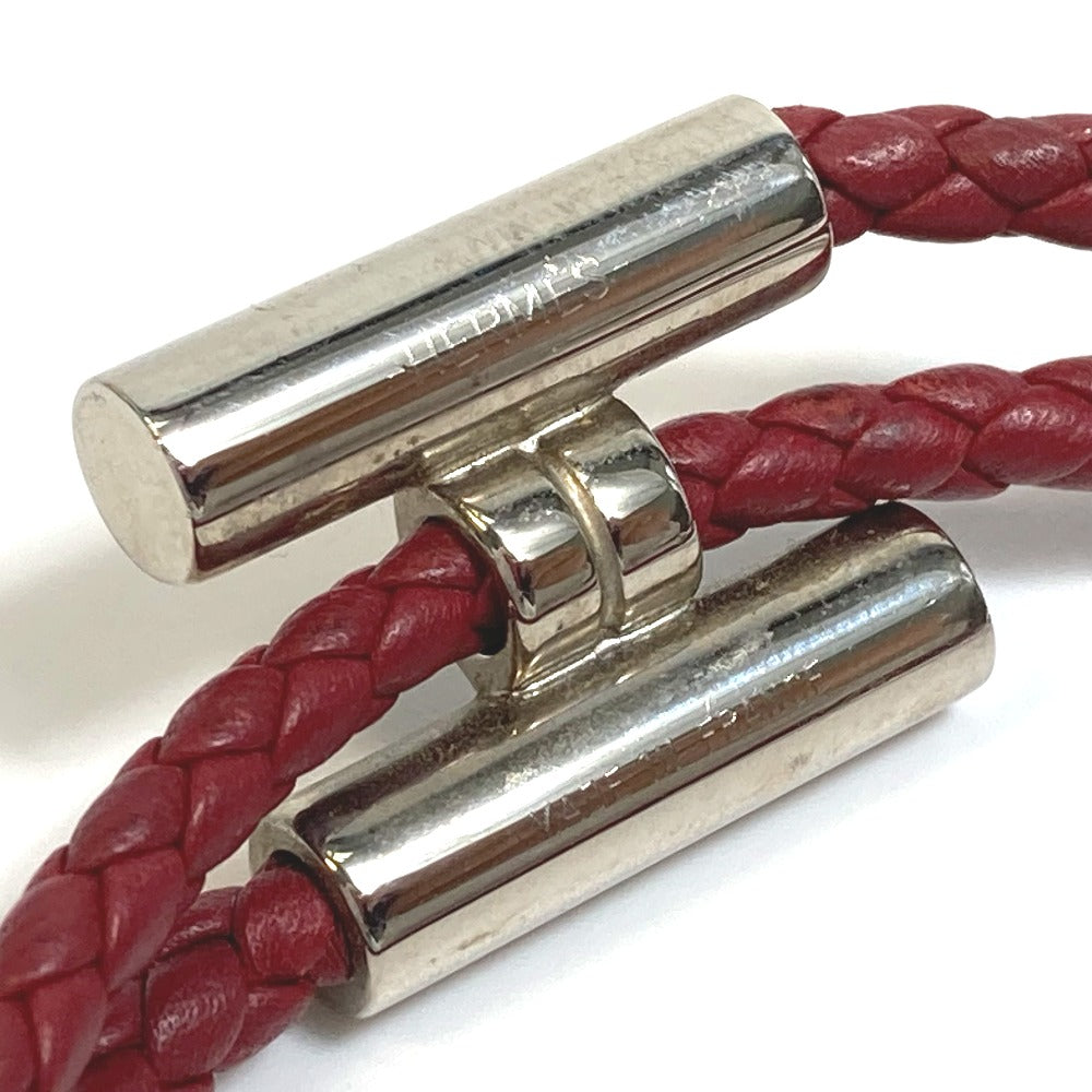 HERMES bracelet leather Red brown HMetal Braid Truni Tresse unisex(Unisex)