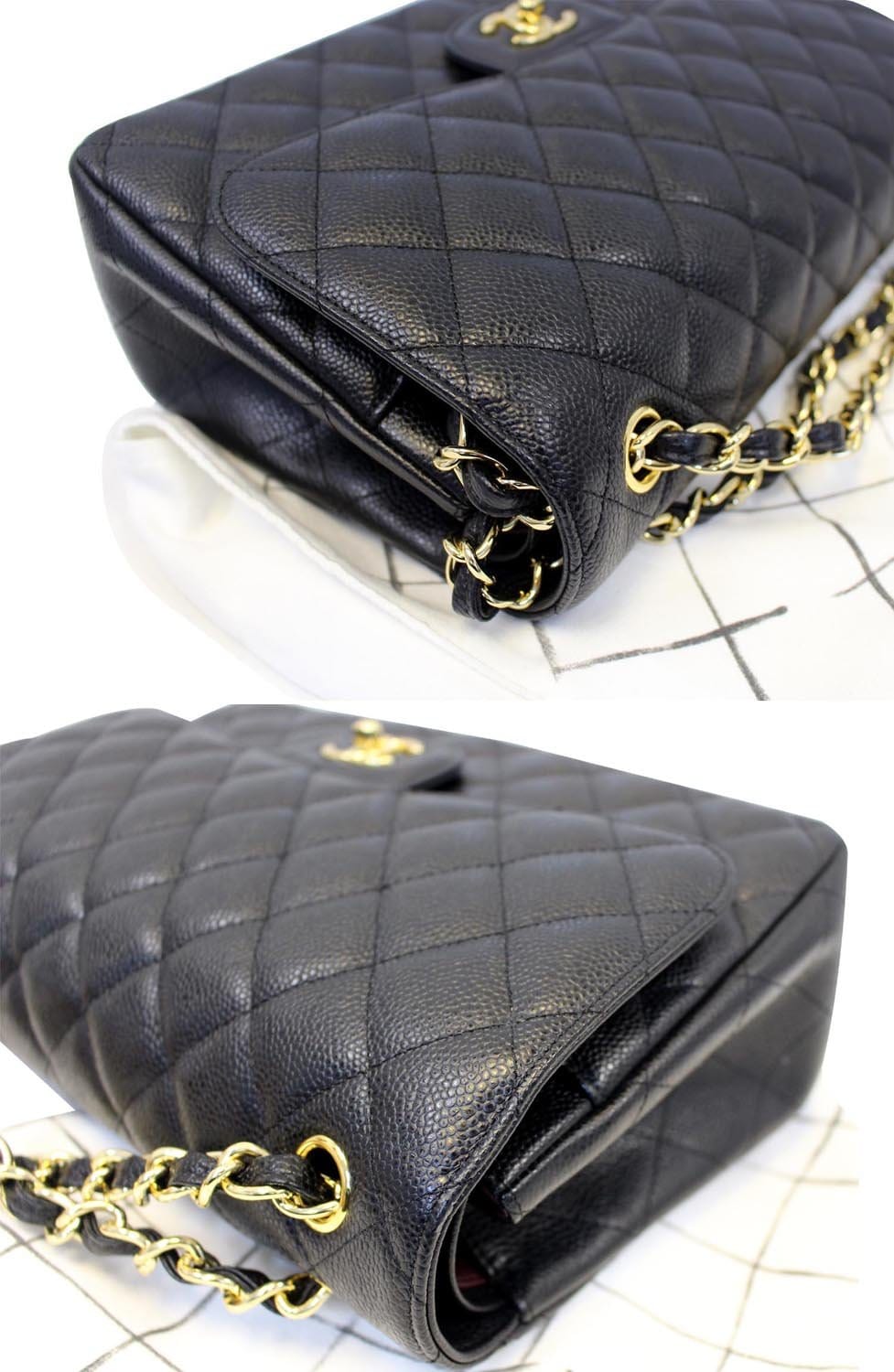 CHANEL Classic Jumbo Caviar Leather Double Flap Shoulder Bag Black
