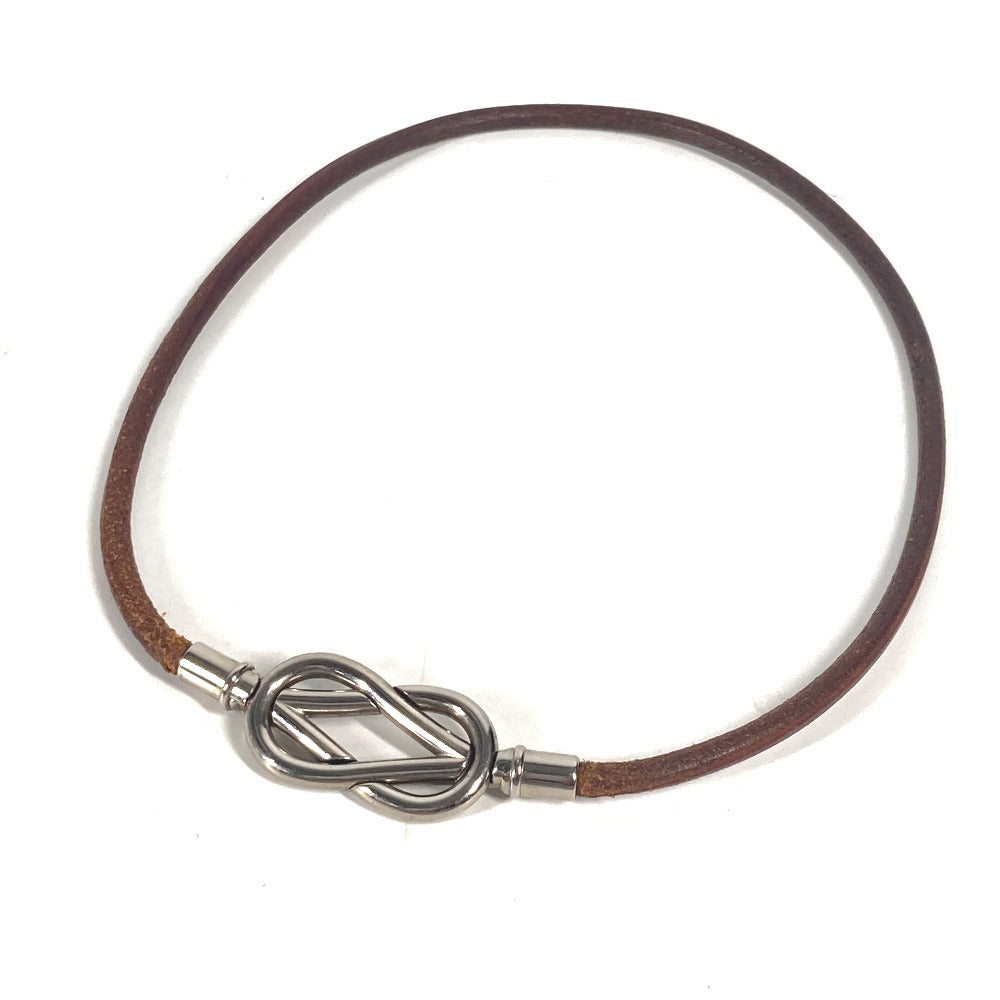 HERMES choker leather Brown Necklace Head mens