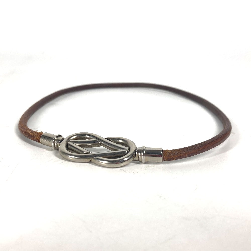 HERMES choker leather Brown Necklace Head mens