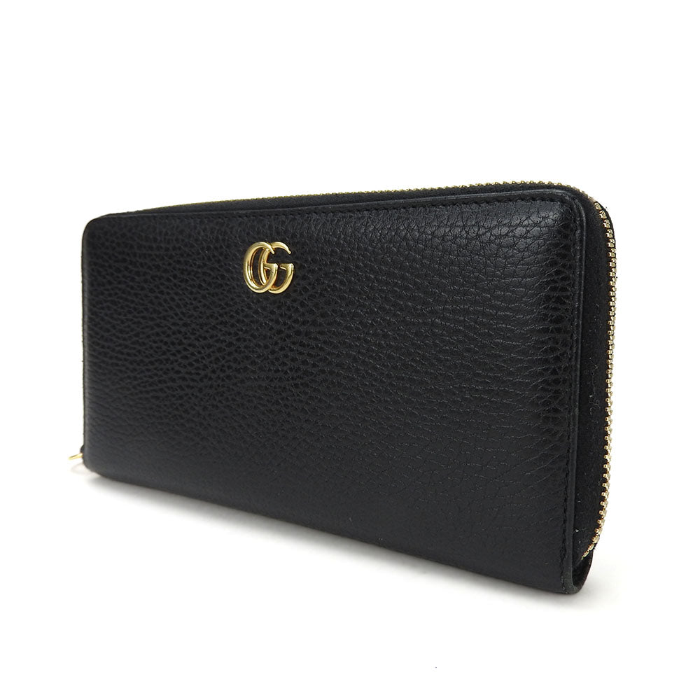 GUCCI Long Wallet Purse 456117 leather black GG Marmont