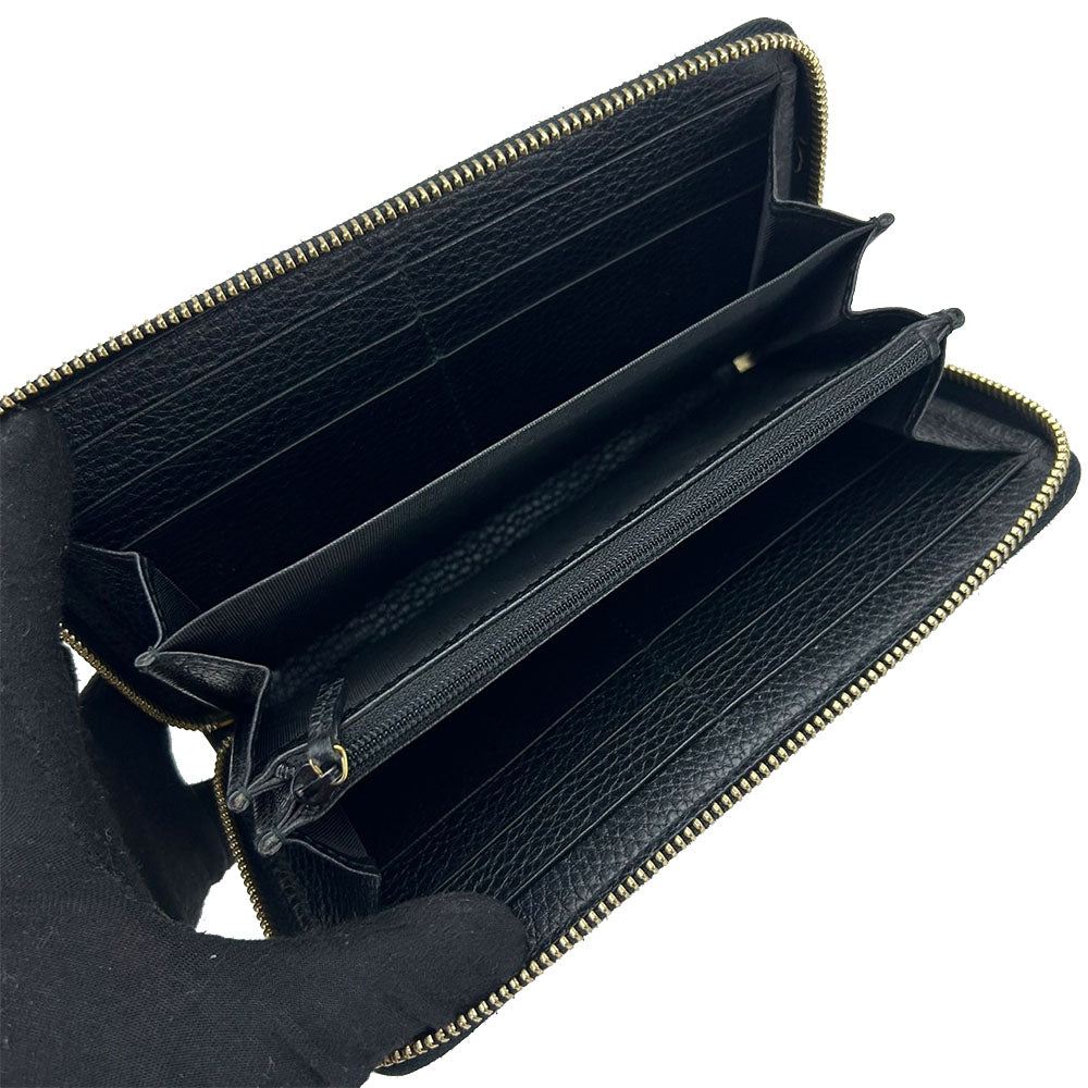 GUCCI Long Wallet Purse 456117 leather black GG Marmont