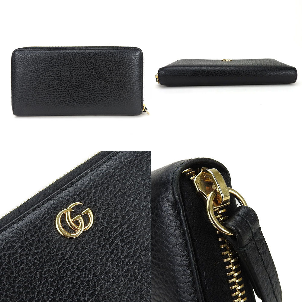 GUCCI Long Wallet Purse 456117 leather black GG Marmont