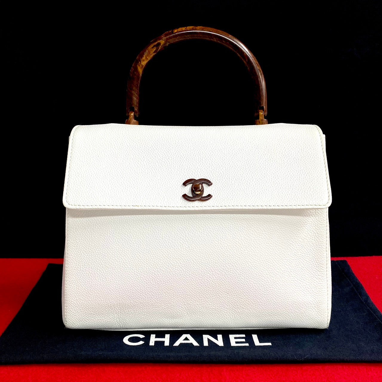 CHANEL Handbag Matt caviar skin white