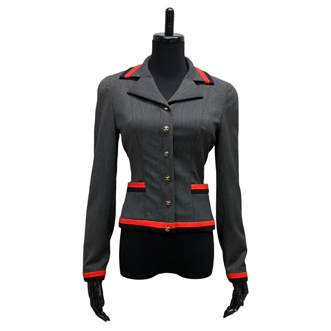 CHANEL tailored jacket Silk, Polyurethane gray COCO Mark Women 36