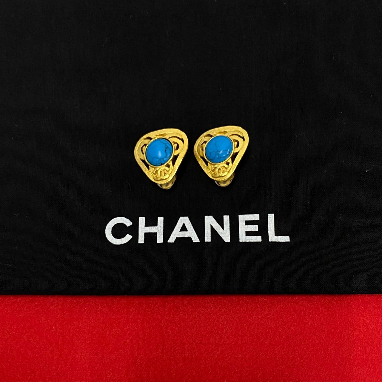 CHANEL Earring Gold Plated, Turquoise blue COCO Mark Women
