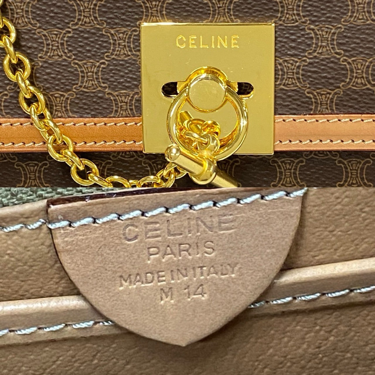 CELINE Handbag Leather, PVC Brown Macadam Blason Triomphe Pattern logo ring Metal Women